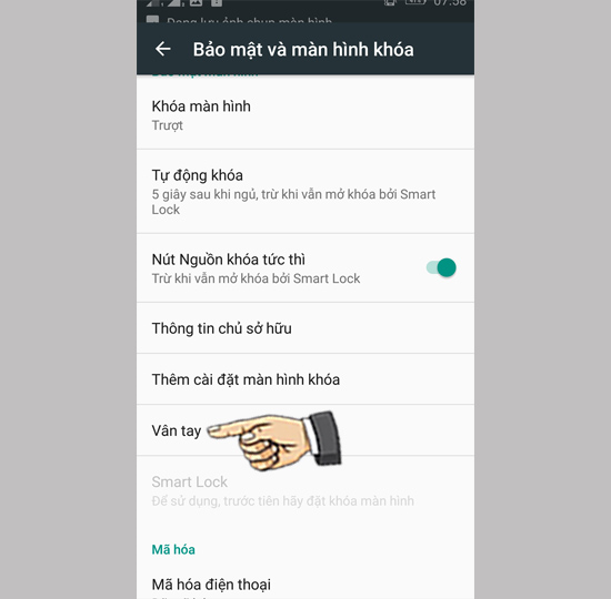 Bước 2: Chọn vân tay