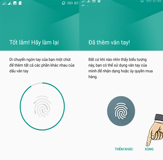Bước 9: Thiết lập vân tay và chọn Xong