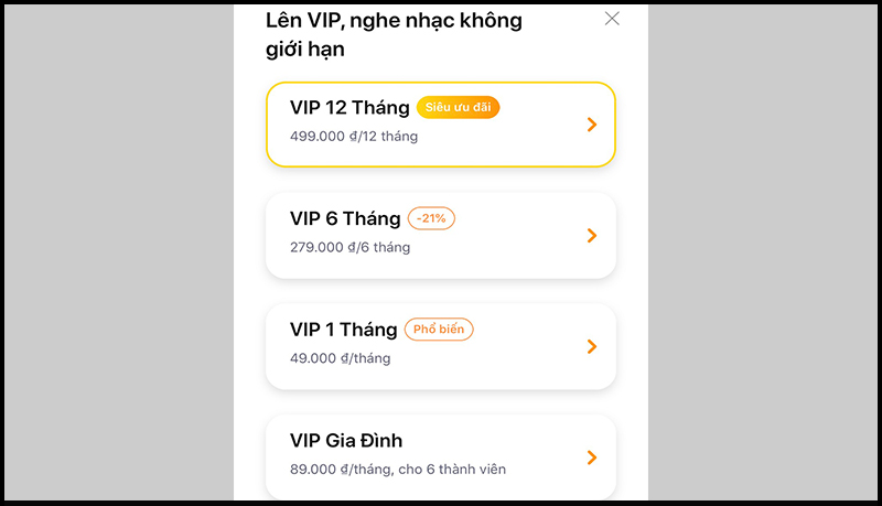 Giá tài khoản VIP tại Zing MP3