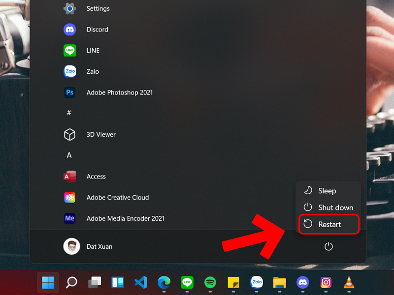 Khởi động lại máy tính để áp dụng thay đổi