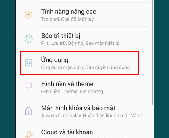 Bước 2: Chọn Ứng dụng.