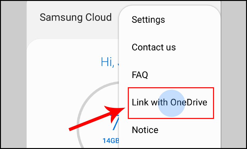 Chọn Liên kết với OneDrive sau khi truy cập Samsung Cloud