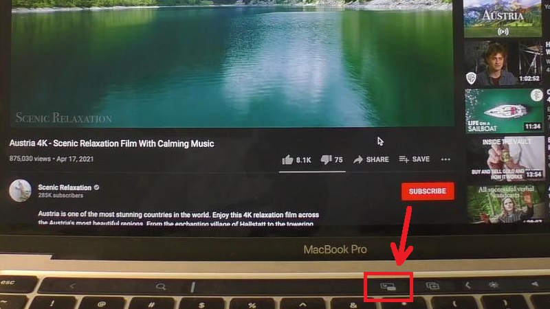 Nhấn ph&iacute;m bật chế độ Picture-in-Picture c&oacute; tr&ecirc;n Touchbar của Macbook Pro