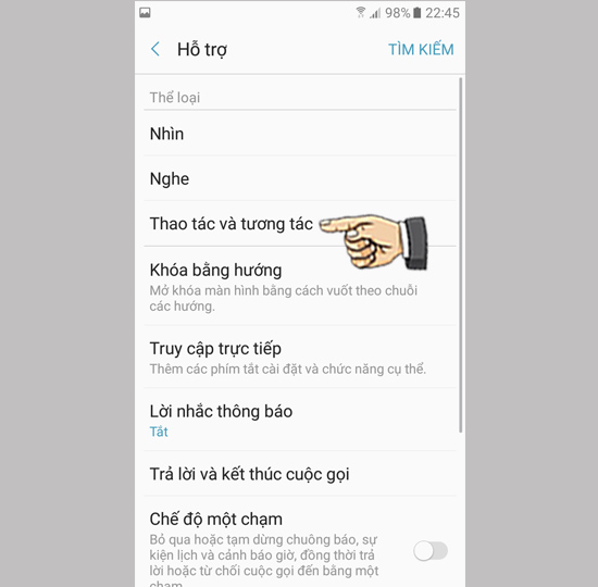 Chọn thao tác và tương tác