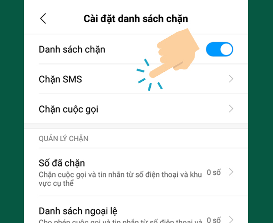 vào Chặn SMS