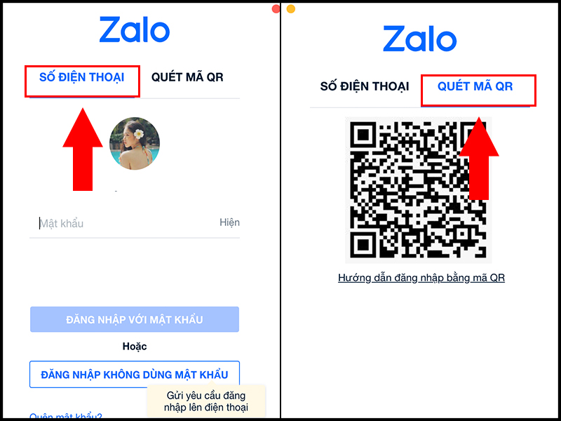 Đăng nhập vào Zalo bằng SỐ ĐIỆN THOẠI hoặc QUÉT MÃ QR