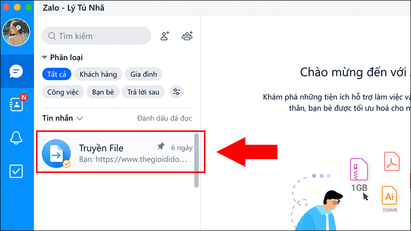 Truyền File luôn mặc định nằm ở đầu mục chat 