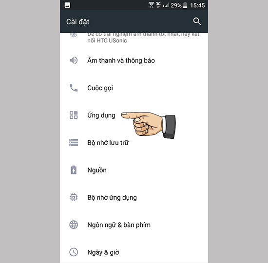 cài đặt >> ứng dụng