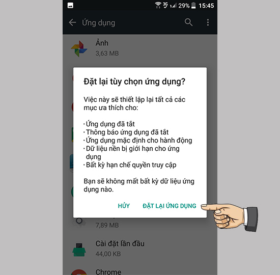 Đặt lại ứng dụng