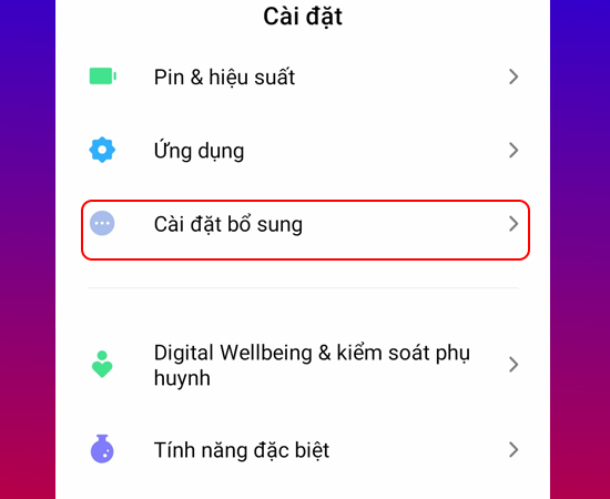 Chọn Cài đặt bổ sung