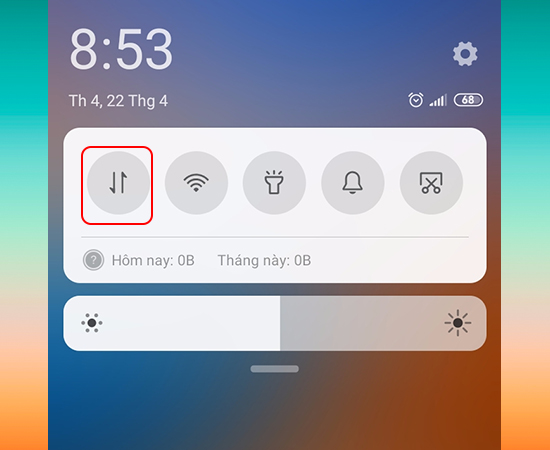 Vuốt thanh trạng th&aacute;i xuống -> Biểu tượng mạng di động