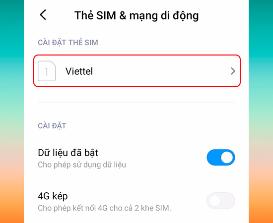Chọn v&agrave;o SIM