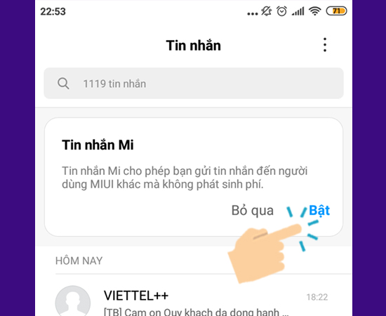 Bật tin nhắn Mi