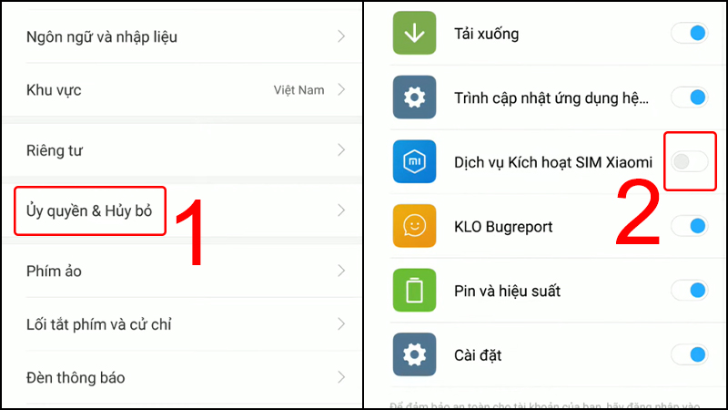 Bật Dịch vụ Kích hoạt SIM Xiaomi 