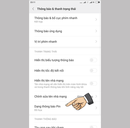 Dạng thông báo pin