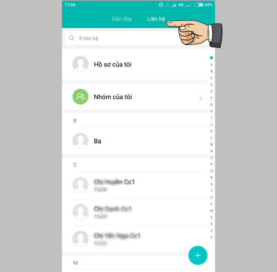 Vào cài đặt cuộc gọi chuyển qua liên hệ