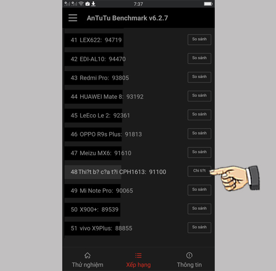 Bước 2: Bảng so sánh thứ hạng của máy so với các máy khác.