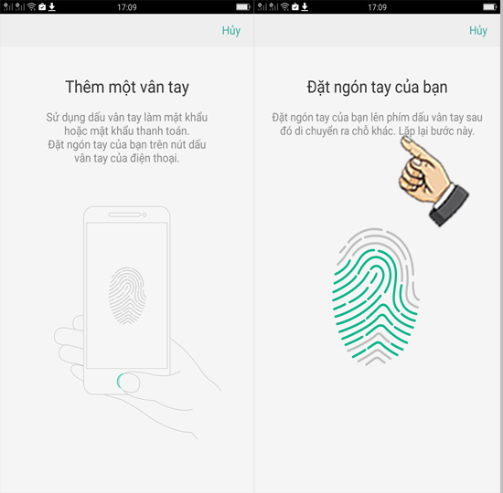 Bước 4: Thiết lập vân tay theo hướng dẫn.
