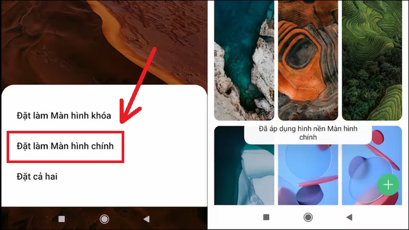 Chọn đặt hình đã chọn làm Màn hình khóa/ Màn hình chính hoặc Cả hai