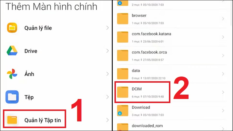 Chọn Quản lý tập tin rồi chọn mục DCIM