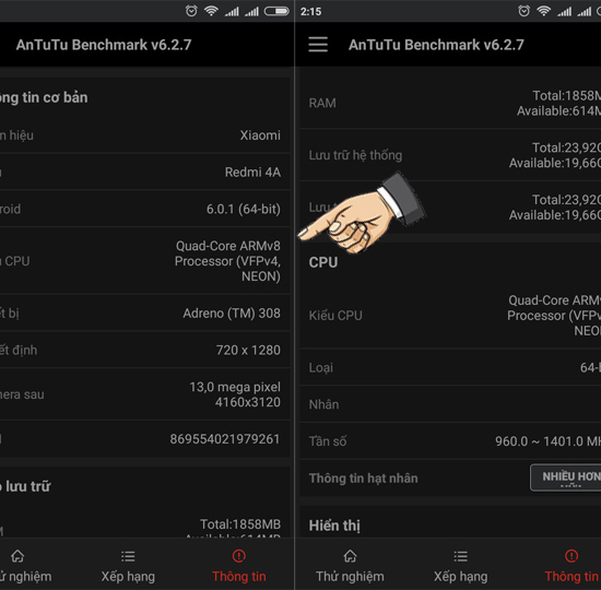Tiếp theo là một vài thông tin về cấu hình máy