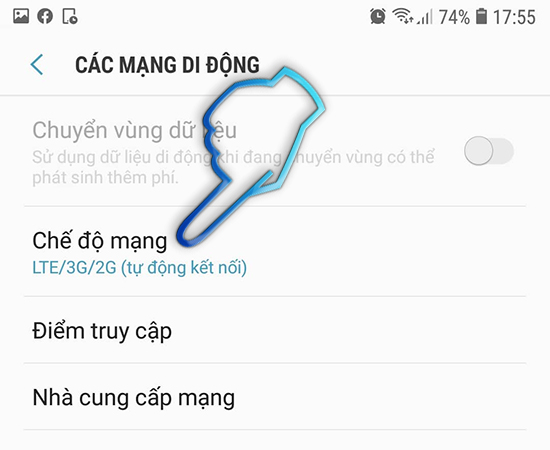 - Bước 4: Chọn chế độ mạng.
