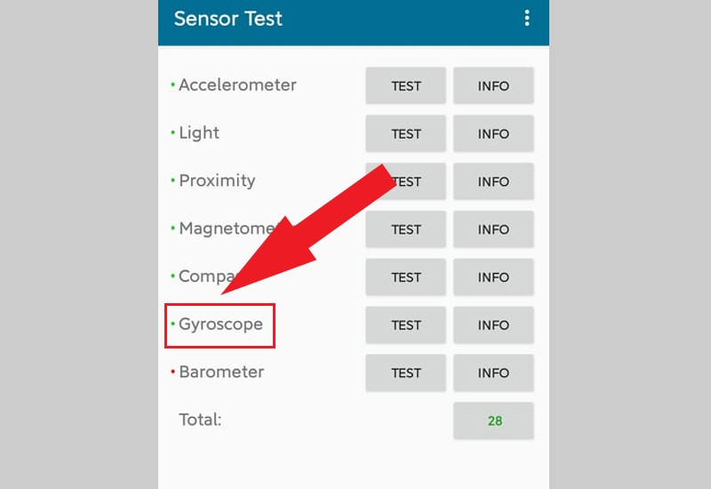 Ứng dụng Sensor Test