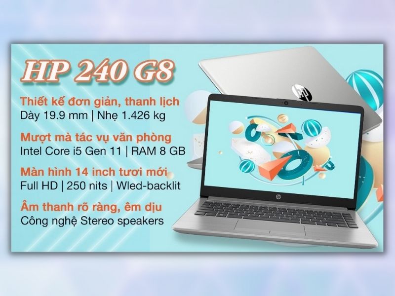 Laptop HP 240 G8 hiệu năng ổn định, thiết kế sang trọng, hiện đại