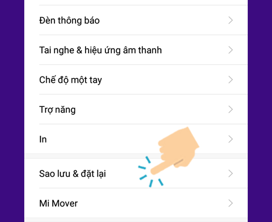 Chọn Sao lưu và đặt lại