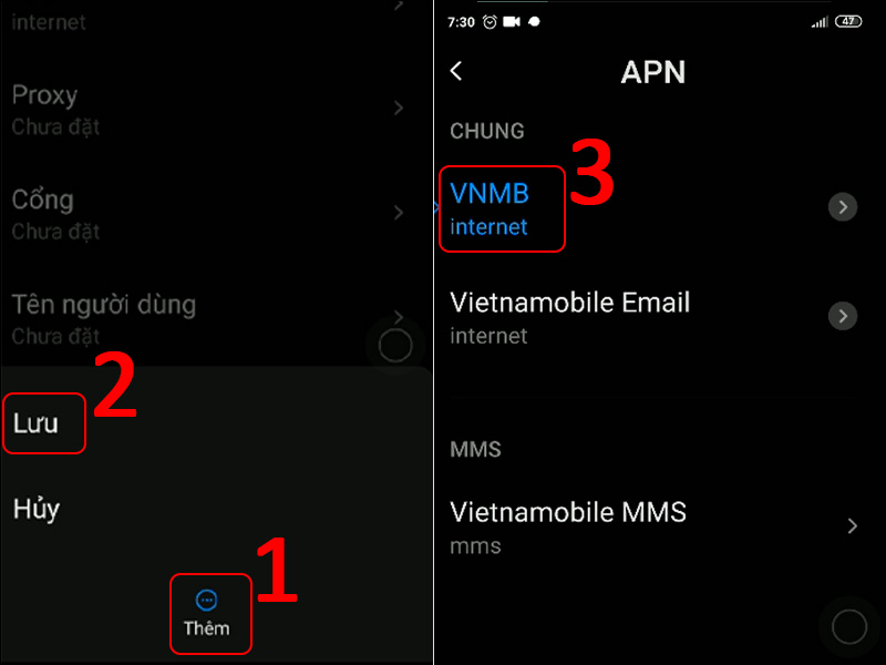 Lưu và kết nối 3G