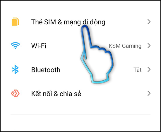 - Bước 2:  Chọn Thẻ sim & mạng di động.