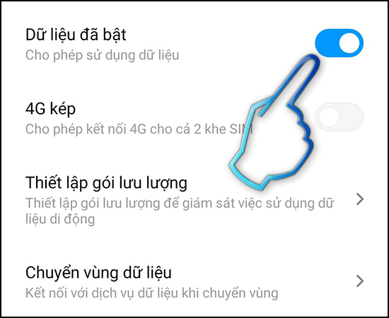 - Bước 3: Bật Dữ liệu di động.