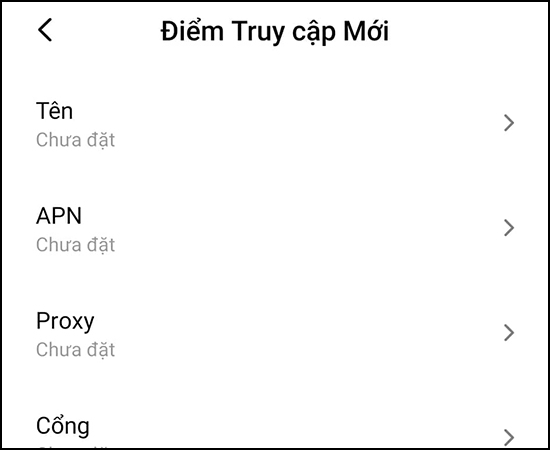 Nhập các thông số APN của nhà mạng đang dùng.