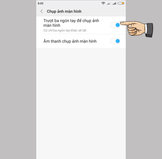 Trượt ba ng&oacute;n tay để chụp ảnh m&agrave;n h&igrave;nh