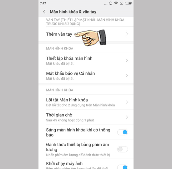 Bước 2: Chọn Thêm vân tay