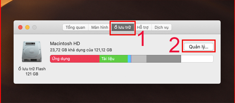 Chọn Ô lưu trữ > Chọn Quản lý...