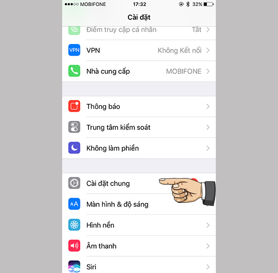 Cài đặt >> cài đặt chung