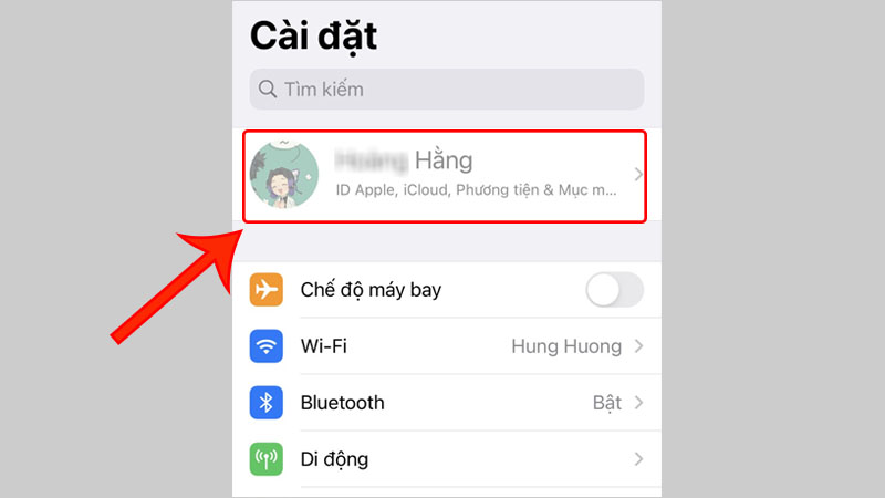 Mục Quản lý cài đặt ID Apple và iCloud trên iPhone bị mờ đi