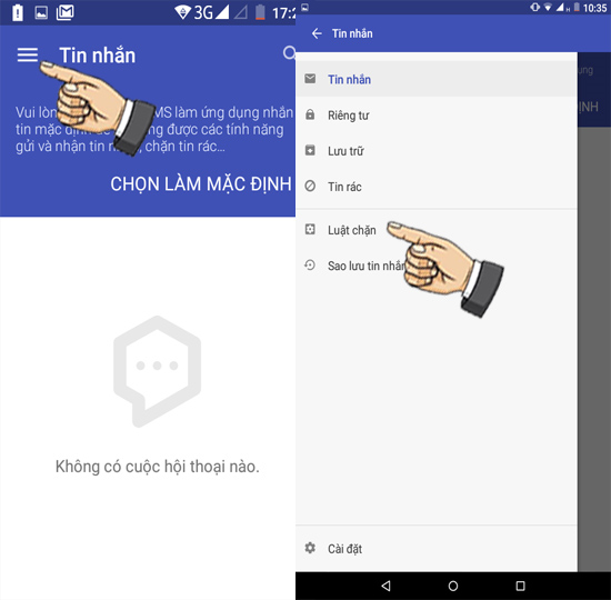 Bước 2: Chọn 3 gạch chọn Luật chặn