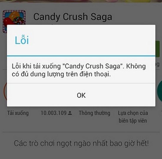 Bộ nhớ đã đầy yêu cầu được giải phóng