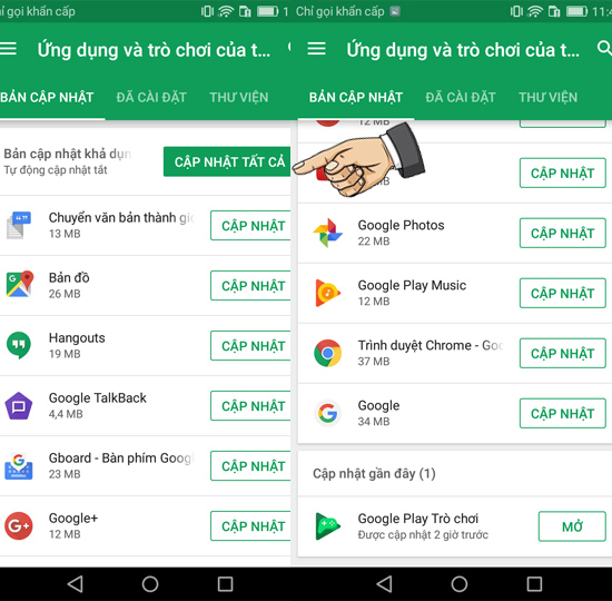 Các ứng dụng mặc định yêu cầu cập nhật