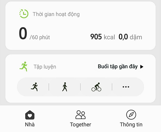 - Bước 3: Bấm tiếp và các bạn sẽ vào màn hình chính của Samsung Health. Tại đây điện thoại của bạn sẽ bắt đầu theo dõi các thông số sức khoẻ của bạn.