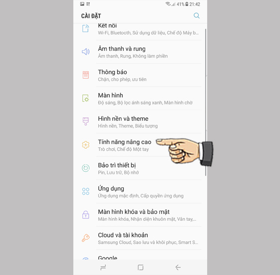 chọn Tính năng nâng cao