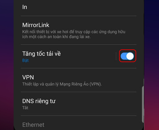 Bật Tăng tốc tải về