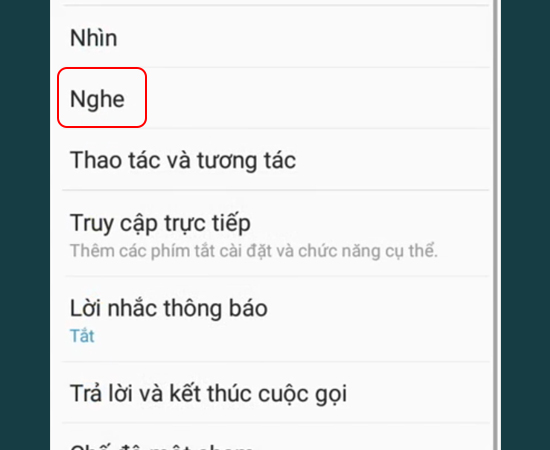 Bước 2: Chọn vào mục Nghe.