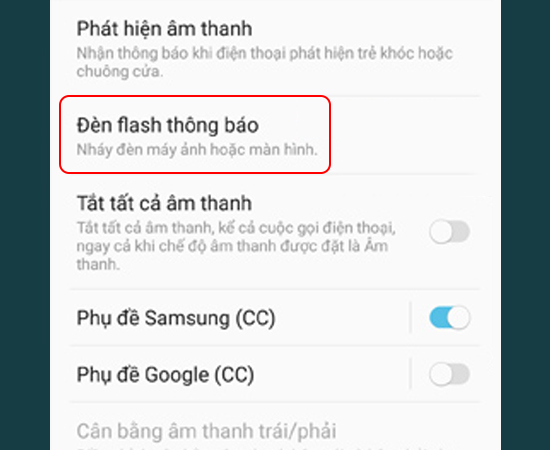 Bước 3: Tiếp theo, nhấp vào Đèn flash thông báo.