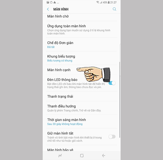 Bước 2: Chọn Màn hình cạnh
