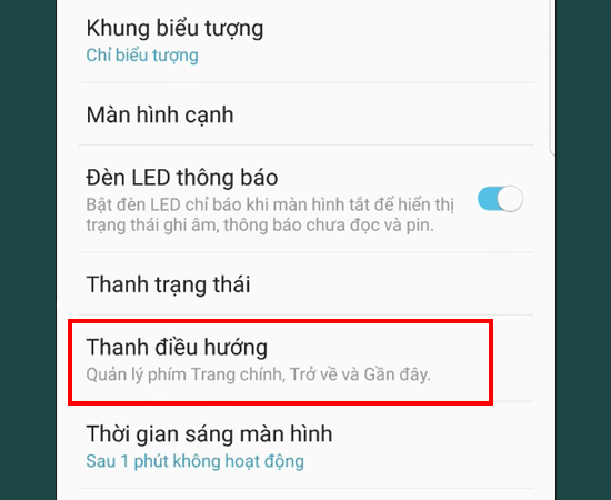 Bước 3: Chọn tiếp v&agrave;o mục Thanh điều hướng.