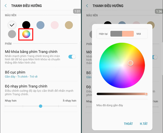 Bước 4: Cuối c&ugrave;ng, bạn c&oacute; thể t&ugrave;y chọn m&agrave;u nền để thiết lập cho thanh điều hướng.