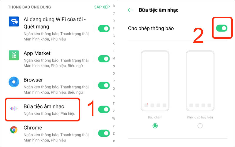 Bật Cho phép thông báo ứng dụng